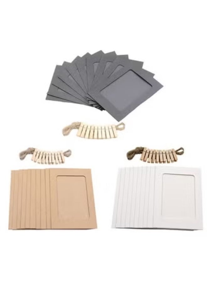 fantasize إطار صور 30 عبوة ورق 4.5x6.1'' مجموعة صور متعددة مع وسائد صور مصغرة ومشابك خشبية وخيط لتعليق الكرتون لتزيين جدران المنزل - Image 2